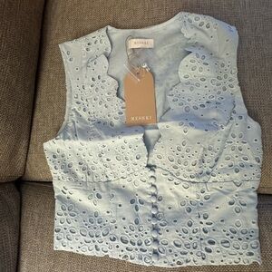 Meshki Eyelet Lace Blouse - Light Blue